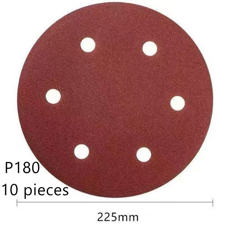 225mm 6 Hole Drywall Sanding Discs P180 Grit Hook and Loop Wall Sander Sandpaper 10 Pack