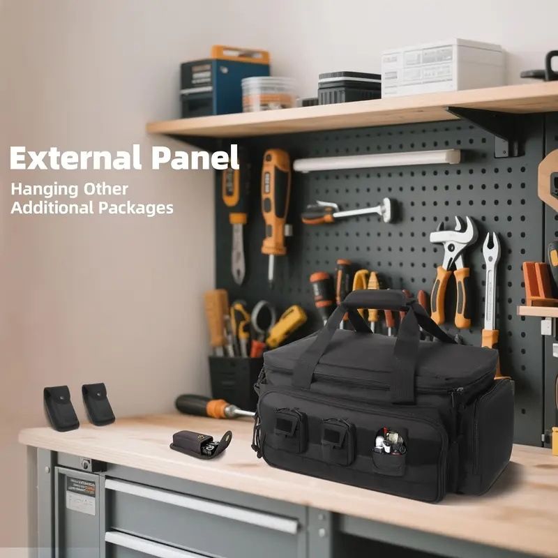14 Inch Heavy Duty Electrician Tool Bag, Multi Compartment Hardware Carry Bag for Carpenter Tradesmen