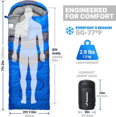 3 Season Lightweight Camping Sleeping Bag, Portable Compact Backpacking Sleep Sack for Outdoor Hiking Travel
