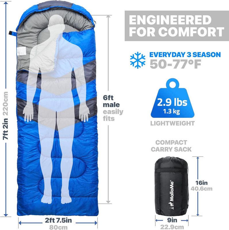 3 Season Lightweight Camping Sleeping Bag, Portable Compact Backpacking Sleep Sack for Outdoor Hiking Travel