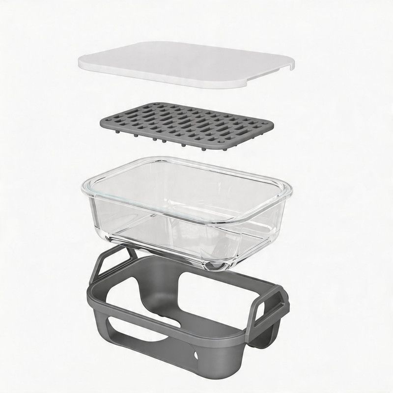 Air Fryer Glass Baking Tray Insert with Drain Rack & Support Frame, Heat Resistant Food Safe Cooking Container-Gray