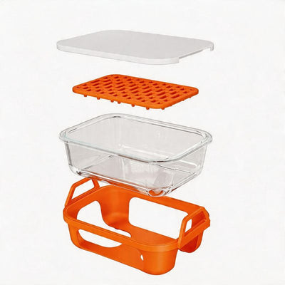 Air Fryer Glass Baking Tray Insert with Drain Rack & Support Frame, Heat Resistant Food Safe Cooking Container-Orange