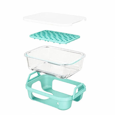 Air Fryer Glass Baking Tray Insert with Drain Rack & Support Frame, Heat Resistant Food Safe Cooking Container- Green