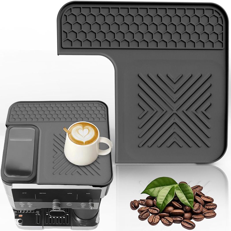 L Shaped Silicone Coffee Machine Mat, Non Slip Heat Resistant Espresso Machine Drip Tray Protector Pad-Black