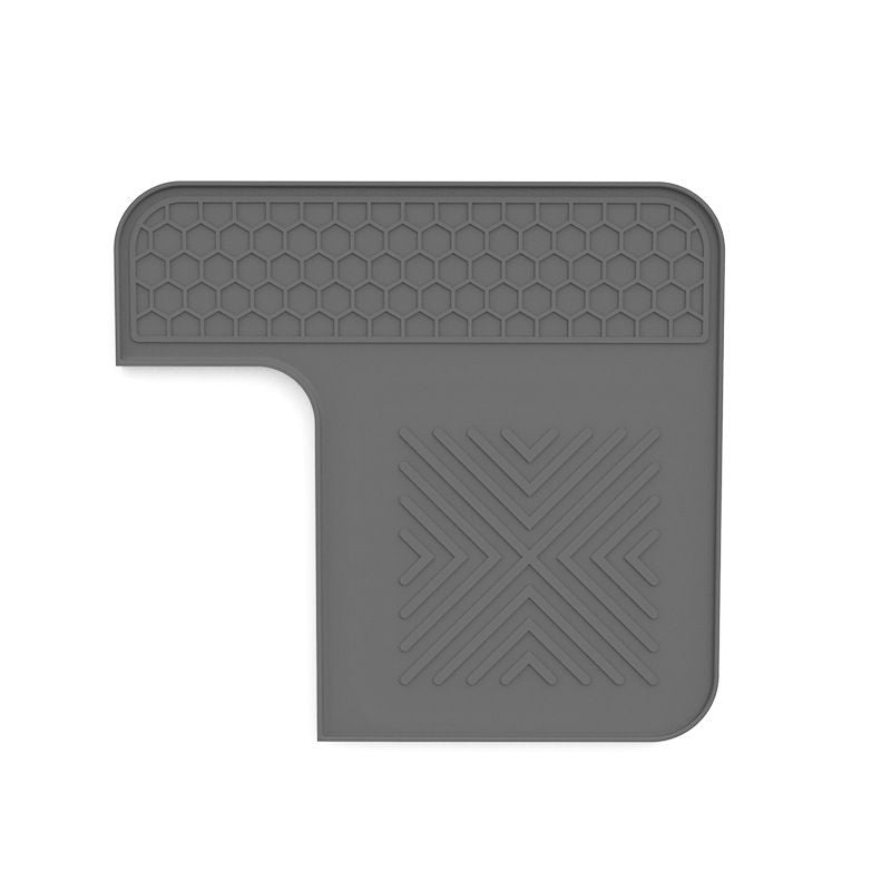 L Shaped Silicone Coffee Machine Mat, Non Slip Heat Resistant Espresso Machine Drip Tray Protector Pad-Gray