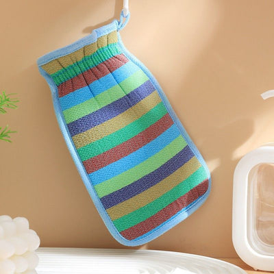 Exfoliating Bath Glove Double Sided Body Scrub Mitt Skin Exfoliator Shower Wash Glove-Blue