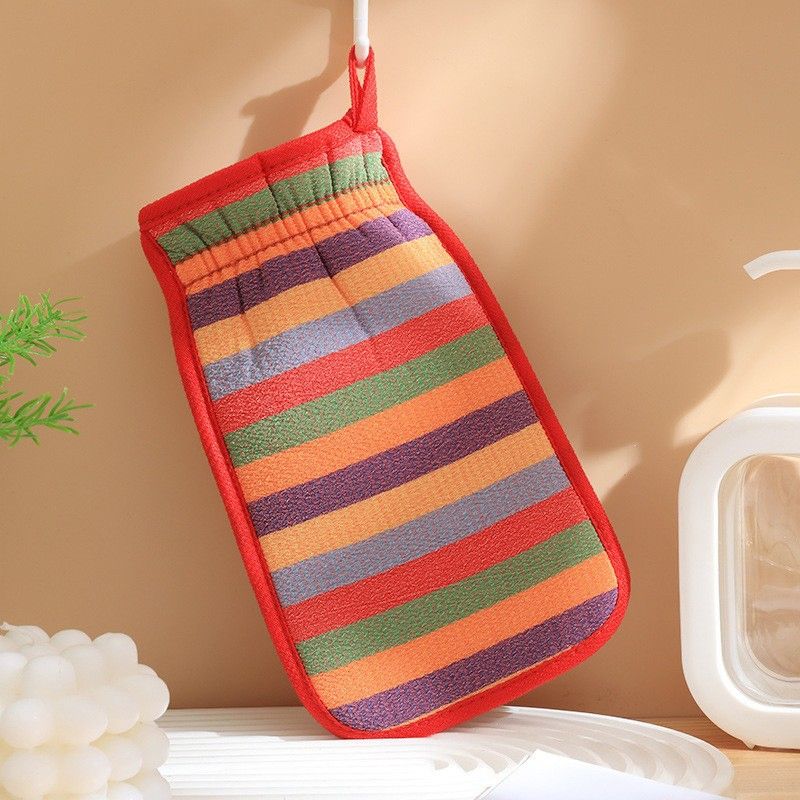 Exfoliating Bath Glove Double Sided Body Scrub Mitt Skin Exfoliator Shower Wash Glove-Red