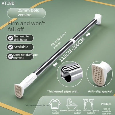 Heavy Duty Tension Curtain Rod 25mm Thick Extendable Shower Rail 110-200cm No Drill