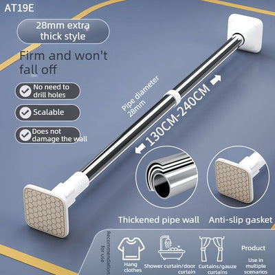 Extra Thick Tension Shower Curtain Rod 28mm Heavy Duty Extendable Rail 130-240cm Drill Free