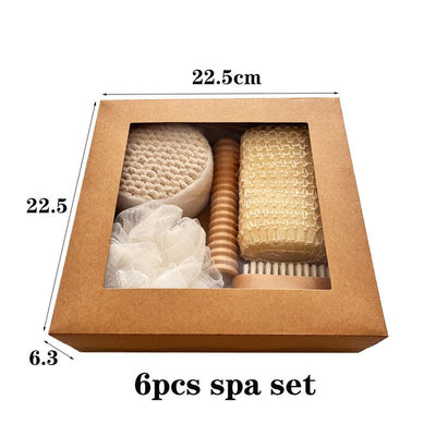 6 Piece Natural Body Bath Set Exfoliating Shower Kit with Loofah Brush Bath Sponge
