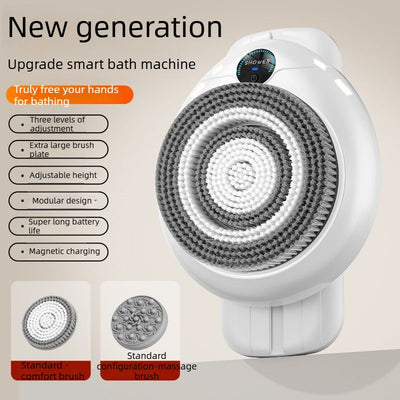 Wall Mount Automatic Electric Body Bath Brush Hands Free Smart Shower Scrubber with Adjustable Height