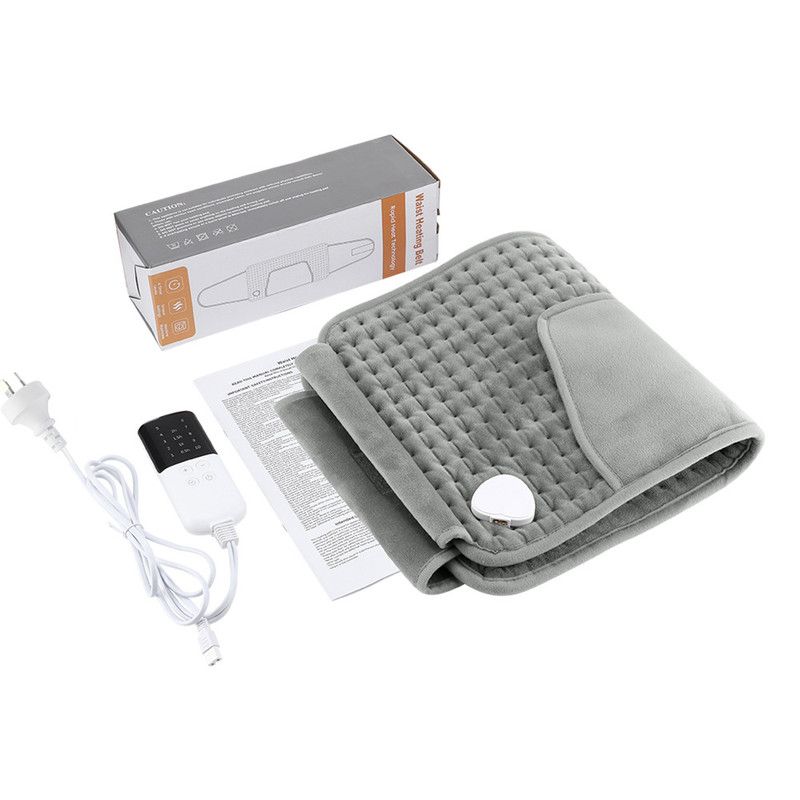 Electric Heating Waist Belt with Hand Warmer Pocket, 10 Heat Levels & 4 Timer Auto Off, Soft Plush Thermal Heating Pad for Back Abdomen Shoulder-Gray