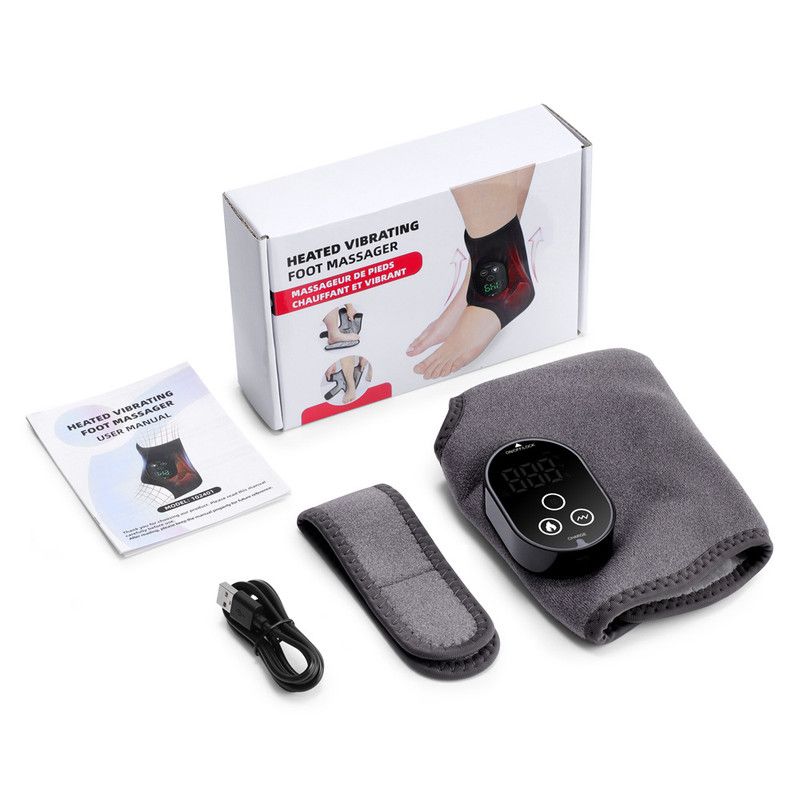 Wireless Heated Vibration Ankle Foot Massager Single Unit, 3 Vibration Modes 5 Heat Levels Rechargeable Massaging Wrap for Ankle Relief