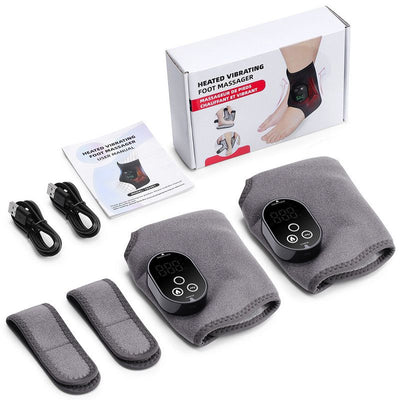 2 Pack Wireless Heated Vibration Ankle Foot Massager Wrap, Rechargeable Thermal Massage Brace for Both Ankle Joint Relief