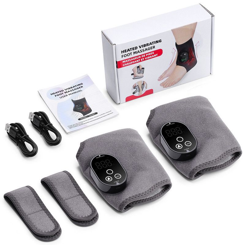 2 Pack Wireless Heated Vibration Ankle Foot Massager Wrap, Rechargeable Thermal Massage Brace for Both Ankle Joint Relief