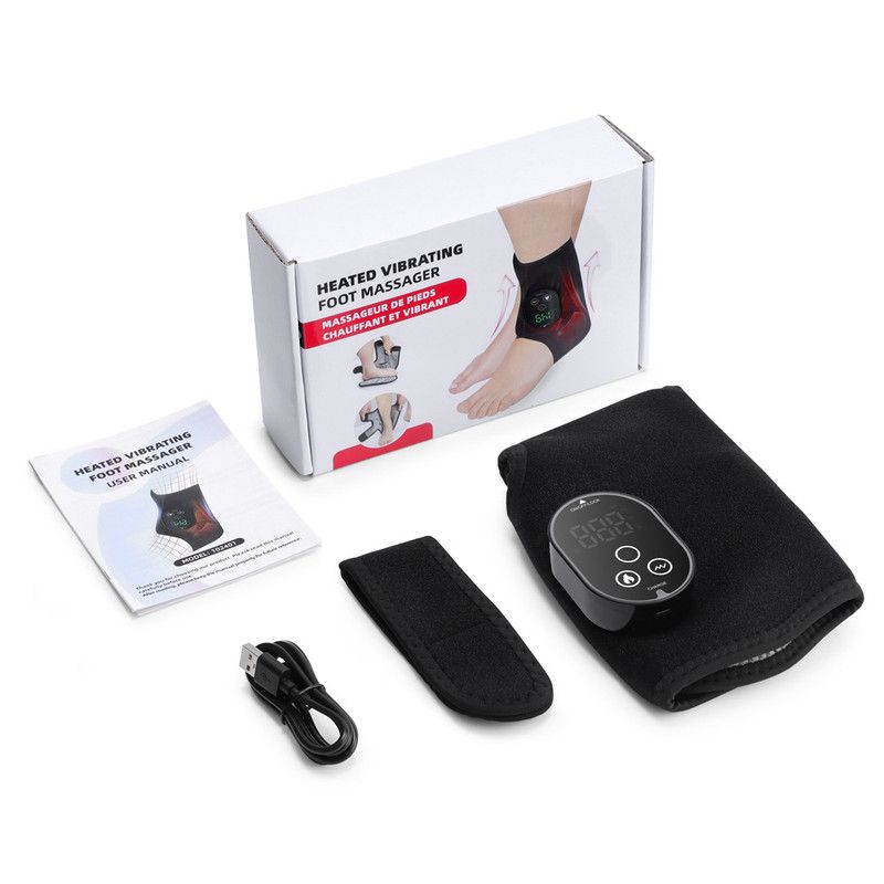 Wireless Heated Vibration Ankle Foot Massager Single Unit, 3 Vibration Modes 5 Heat Levels Rechargeable Massaging Wrap for Ankle Relief