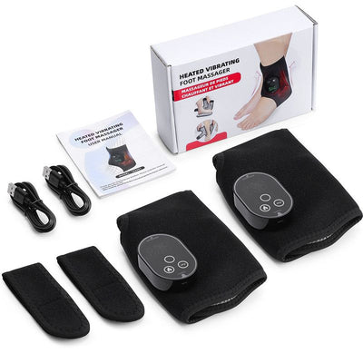 2 Pack Wireless Heated Vibration Ankle Foot Massager Wrap, Rechargeable Thermal Massage Brace for Both Ankle Joint Relief