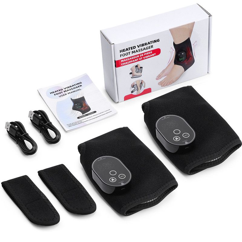 2 Pack Wireless Heated Vibration Ankle Foot Massager Wrap, Rechargeable Thermal Massage Brace for Both Ankle Joint Relief