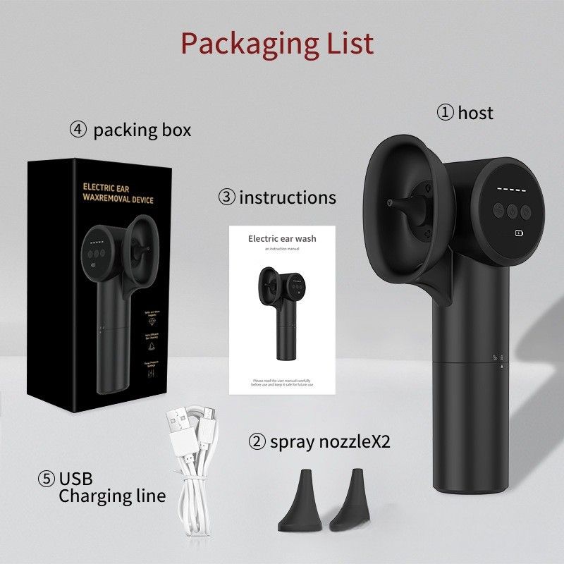 Electric Ear Wax Removal Irrigator Rechargeable Ear Cleaning Water Flush Device with Replaceable Nozzles
