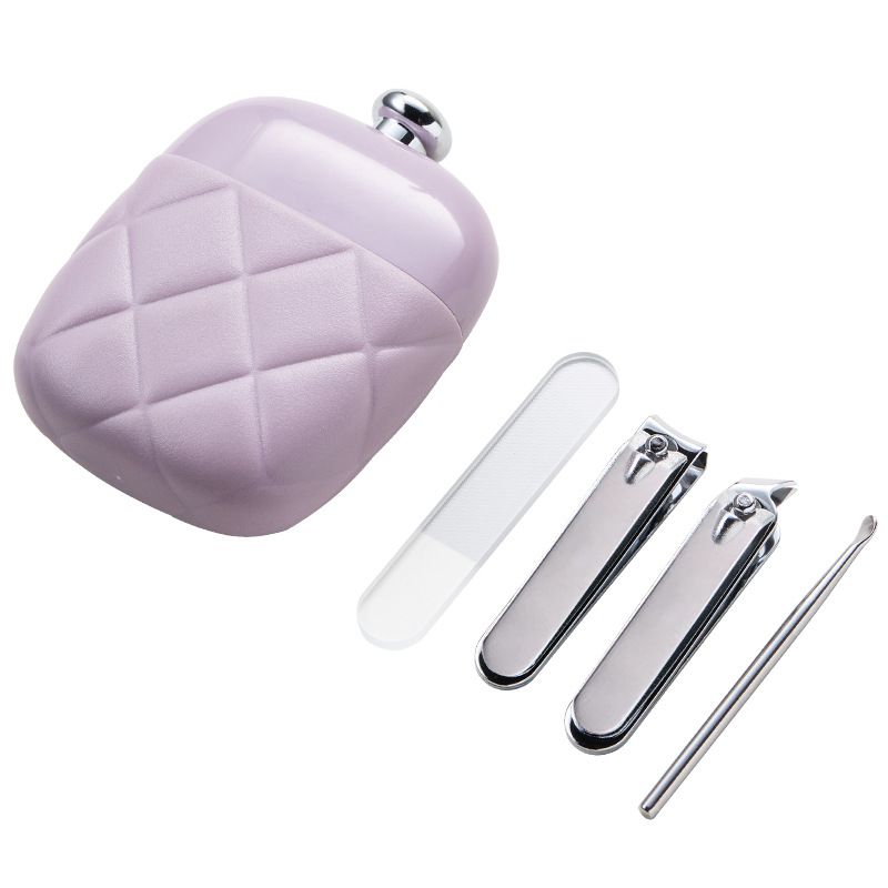 Portable Manicure Set 4 Pcs Nail Clipper Kit Nail Care Tools with Storage Case-purple