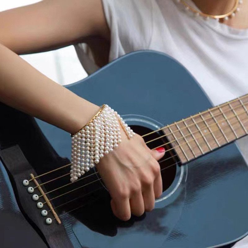 Trendy Pearl Tassel Bracelet – Multi-Layer Chunky Beaded Stretch Wristband for Women, Stylish Glamour Jewelry Gift