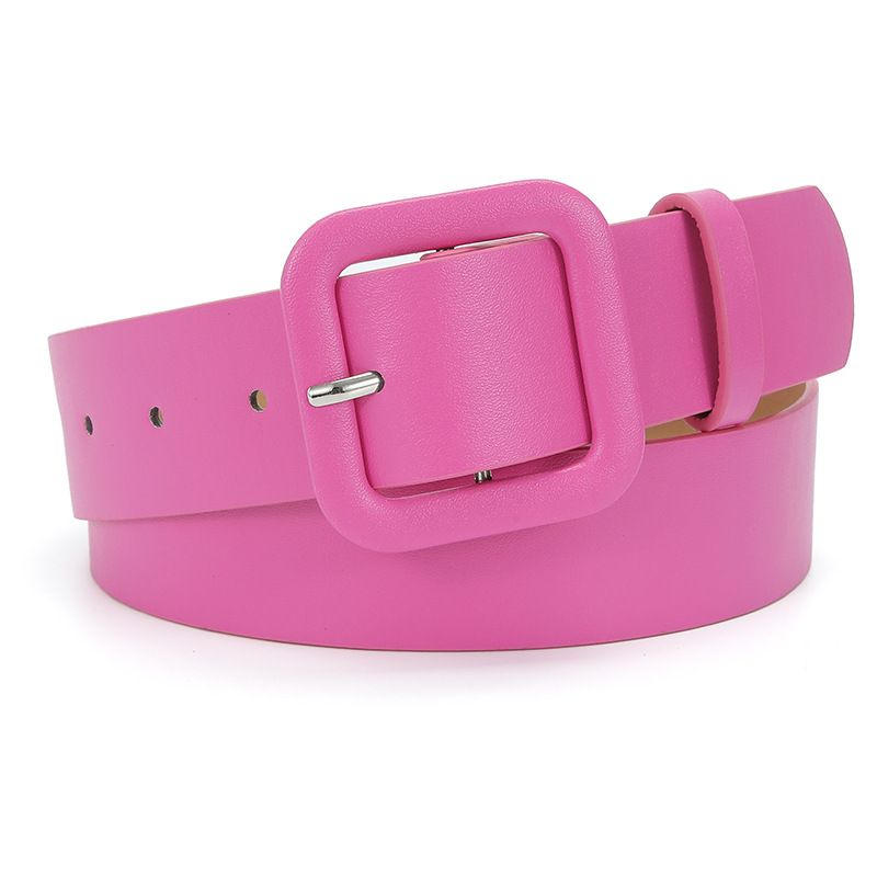 Women’s Square Buckle Leather Belt, Solid Color Simple Waist Belt for Dresses Jeans Trousers-rose