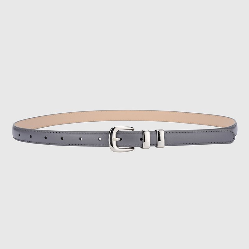 Thin Leather Waist Belt for Women, Slim Silver Pin Buckle Belt for Dresses Shirts Jeans-dark grey