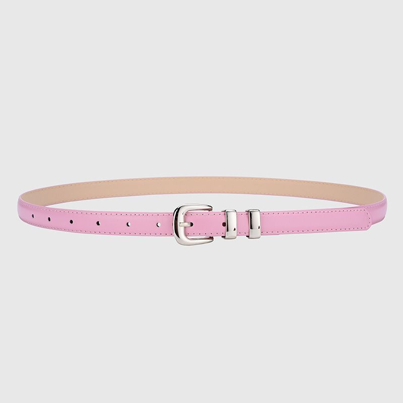 Thin Leather Waist Belt for Women, Slim Silver Pin Buckle Belt for Dresses Shirts Jeans-pink