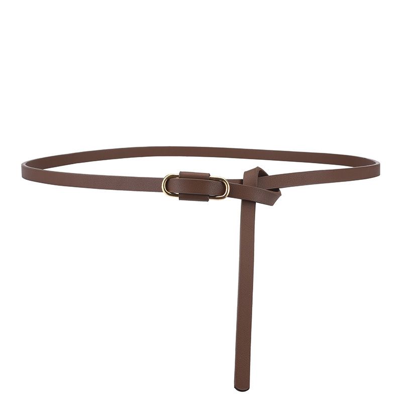 Knotted Thin Leather Belt for Women, Adjustable Slim Waist Strap for Dresses Long Blouses-coffee brown