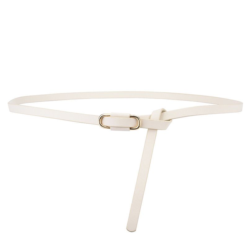 Knotted Thin Leather Belt for Women, Adjustable Slim Waist Strap for Dresses Long Blouses-beige