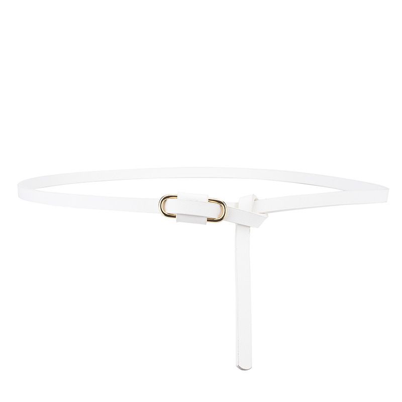 Knotted Thin Leather Belt for Women, Adjustable Slim Waist Strap for Dresses Long Blouses-white