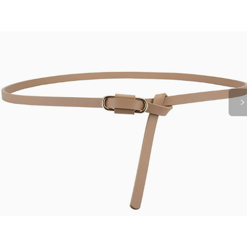 Knotted Thin Leather Belt for Women, Adjustable Slim Waist Strap for Dresses Long Blouses-khaki