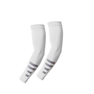 UV Protection Arm Sleeves with Reflective Strips, Breathable Cooling Sun Sleeves for Driving Cycling Running-White