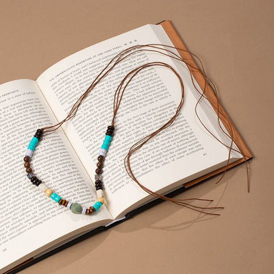 Tribal Multicolor Stone Bead Thin Waist Belt Adjustable Drawstring Fringe Boho Macrame Dress Sash