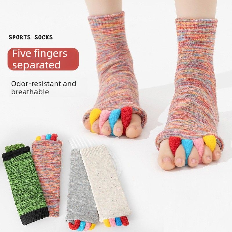 Five Toe Separator Yoga Socks Non Slip Open Toe Pilates Barre Foot Socks Breathable Stretch Studio Workout Socks-Pink