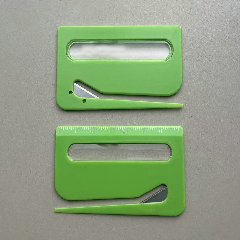 Portable Letter Opener Card Size Envelope Slitter with Ruler Lightweight Mail Opening Cutter for Office Home-Green