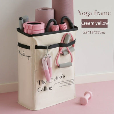 Yoga Mat Storage Basket – Fitness Equipment & Sports Gear Organizer – Cream Yellow