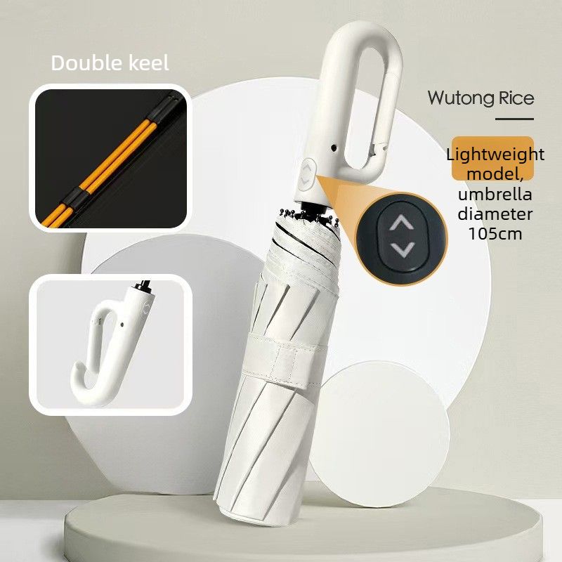 Automatic Open Close Folding Umbrella 105cm Large Canopy Windproof Double Ribs Travel Rain Umbrella-Beige