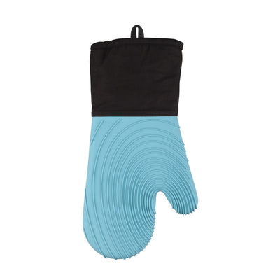 Heat Resistant Silicone Oven Mitts Non Slip Double Layer Cooking Baking Gloves For Kitchen BBQ-Sky Blue