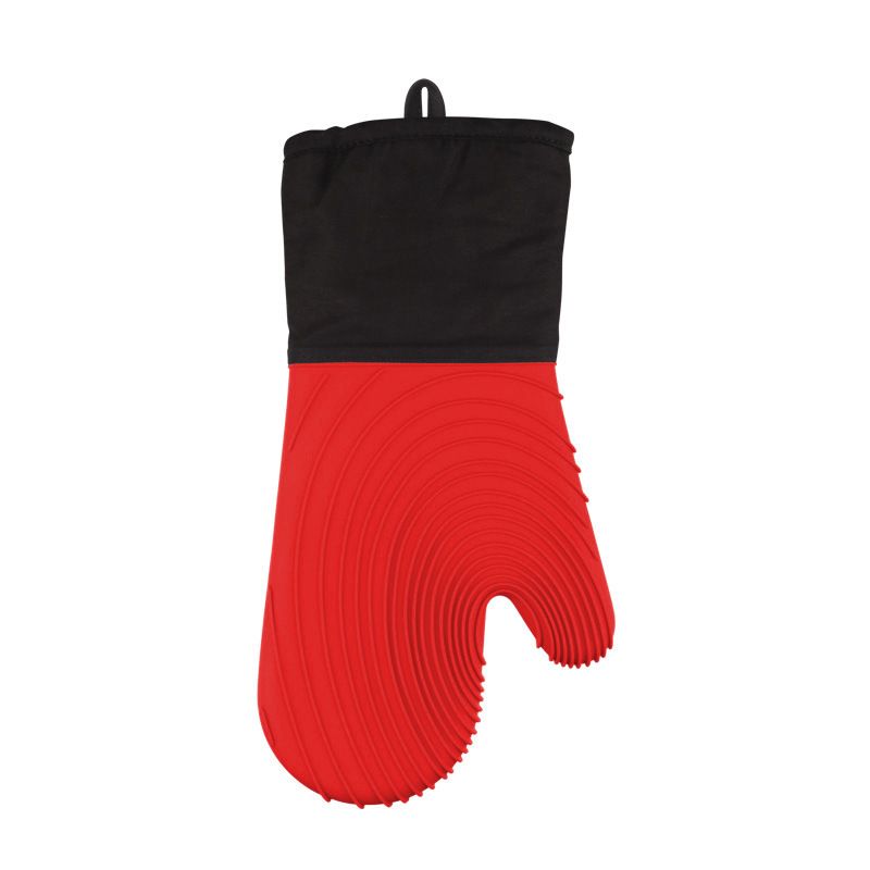 Heat Resistant Silicone Oven Mitts Non Slip Double Layer Cooking Baking Gloves For Kitchen BBQ-Red