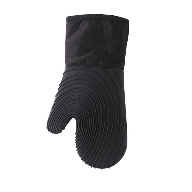 Heat Resistant Silicone Oven Mitts Non Slip Double Layer Cooking Baking Gloves For Kitchen BBQ-Black