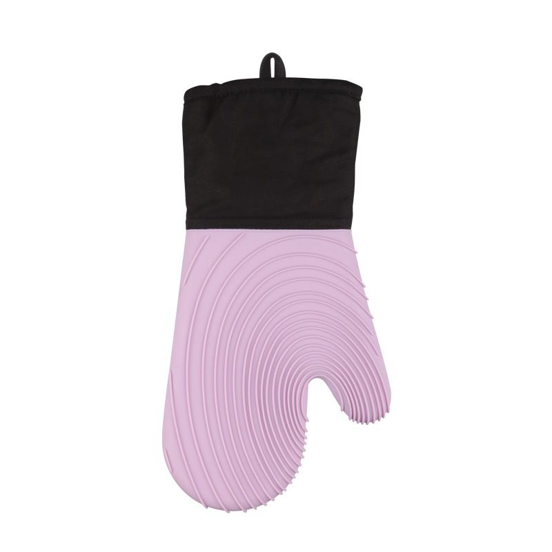 Heat Resistant Silicone Oven Mitts Non Slip Double Layer Cooking Baking Gloves For Kitchen BBQ-Purple