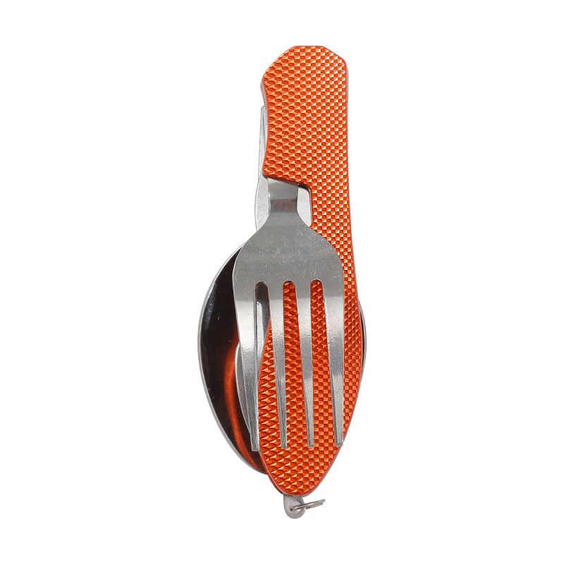Folding Camping Cutlery Set, Multi Function Stainless Steel Spoon Fork Combo for Picnic Hiking Travel Backpacking-Orange