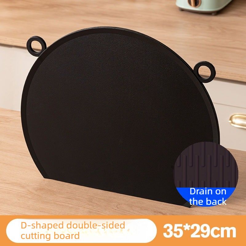 D Shape Double Sided Antibacterial Cutting Board Non Slip Kitchen Chopping Board with Draining Back-black