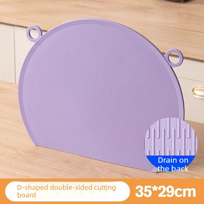 D Shape Double Sided Antibacterial Cutting Board Non Slip Kitchen Chopping Board with Draining Back-purple