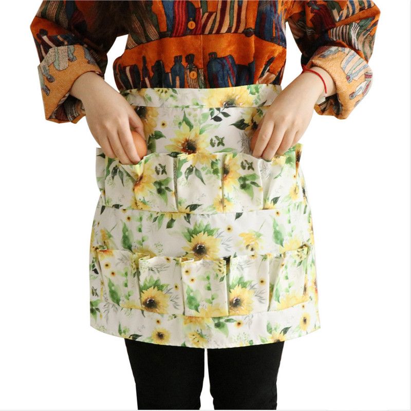 Sunflower Floral Egg Gathering Apron, Multi Compartment Egg Collecting Waist Apron, Waterproof Farm Egg Holder Apron for Backyard Chicken Owners