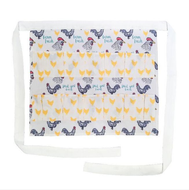 Farm Fresh Chicken Print Egg Gathering Apron, Double Row Multi Pocket Egg Collecting Waist Apron, Lightweight Farm Egg Holder Apron