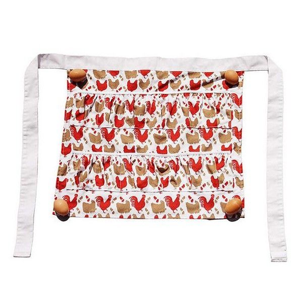 Red Vintage Rooster Egg Collecting Apron, Double Layer Multi Pocket Egg Gathering Waist Apron, Heavy Duty Farm Egg Holder Apron for Chicken Keepers