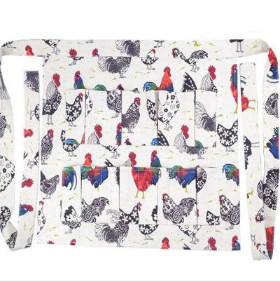 Patterned Colour Rooster Print Egg Gathering Apron, Multi Compartment Egg Collecting Waist Apron, Durable Poultry Farm Egg Holder Apron