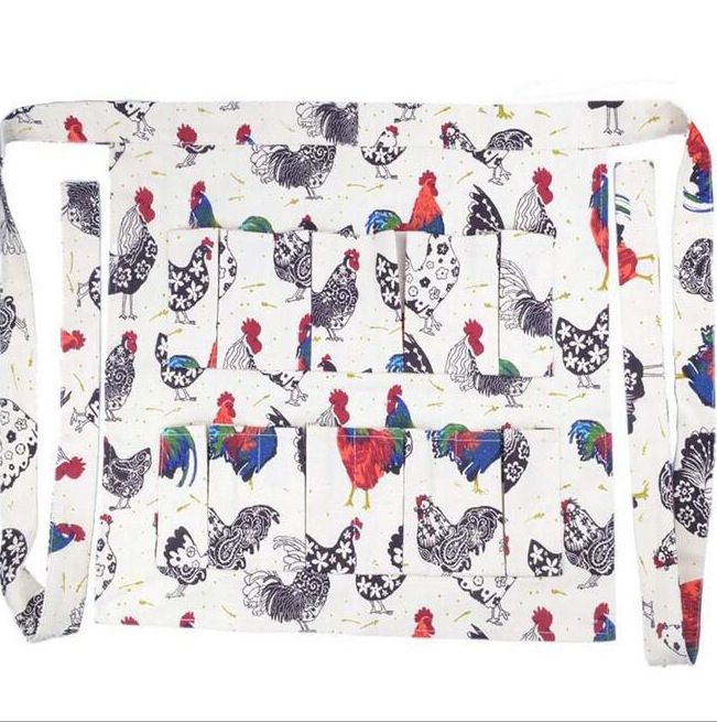 Patterned Colour Rooster Print Egg Gathering Apron, Multi Compartment Egg Collecting Waist Apron, Durable Poultry Farm Egg Holder Apron